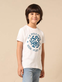 U.S. POLO ASSN. - Boys White Brand Printed Regular Fit T-shirt