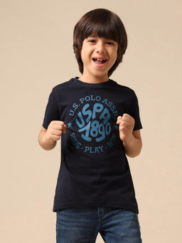 U.S. POLO ASSN. - Boys Navy Blue Brand Printed Regular Fit T-shirt