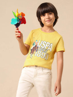 U.S. POLO ASSN. - Boys Yellow Brand Printed Regular Fit T-shirt