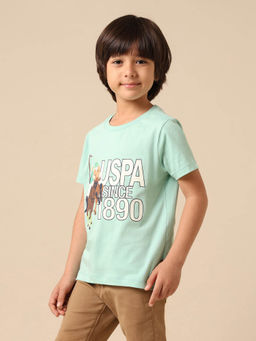 U.S. POLO ASSN. - Boys Sea Green Brand Printed Regular Fit T-shirt