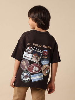 U.S. POLO ASSN. - Boys Brown Graphic Brand Printed Boxy Fit T-shirt