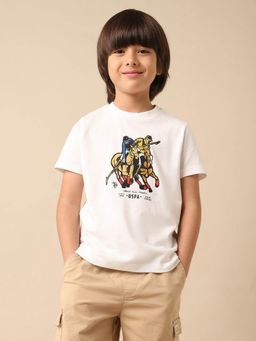 U.S. POLO ASSN. - Boys White Pure Cotton Graphic Printed T-shirt