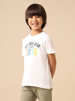 U.S. POLO ASSN. - Boys White Pure Cotton Half Sleeves T-shirt