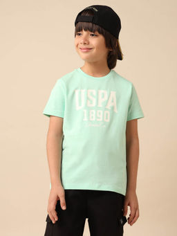 U.S. POLO ASSN. - Boys Sea Green Pure Cotton Brand Logo T-shirt