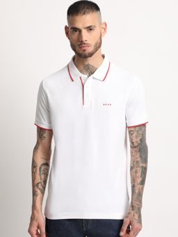 The Bear House - Mens White Solid Polo T-shirt