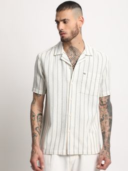 The Bear House - Mens Cream Stripe Casual Shirt
