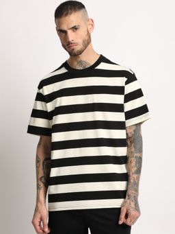 The Bear House - Mens Black and White Stripe Round Neck T-shirt