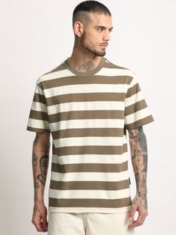 The Bear House - Mens Brown Stripe Round Neck T-shirt