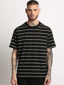 The Bear House - Mens Black and White Stripe Round Neck T-shirt