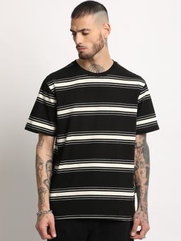 The Bear House - Mens Black Stripe Round Neck T-shirt