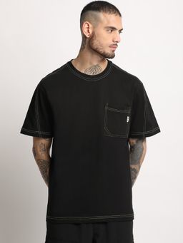 The Bear House - Mens Black Solid Round Neck T-shirt