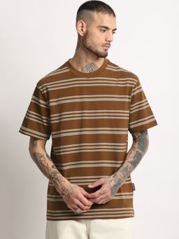 The Bear House - Mens Brown Stripe Round Neck T-shirt