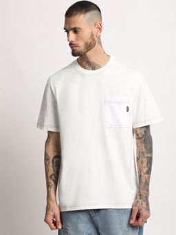 The Bear House - Mens White Solid Round Neck T-shirt