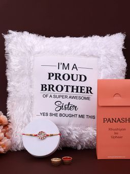 PANASH - Plated Beaded Thread Rakhi LED Pillow Gift Set & Roli Chawal