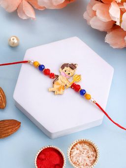 PANASH - Plated Hanuman Shaped Brass Thread Rakhi with Roli Chawal