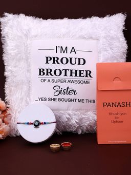 PANASH - Plated Beaded Thread Rakhi LED Pillow Gift Set & Roli Chawal