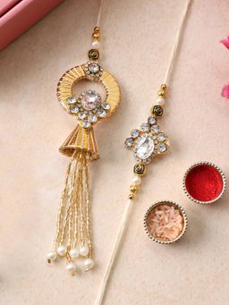 PANASH - Plated Beaded with Stone Studded Bhaiya Bhabhi Rakhis with Roli Chawal