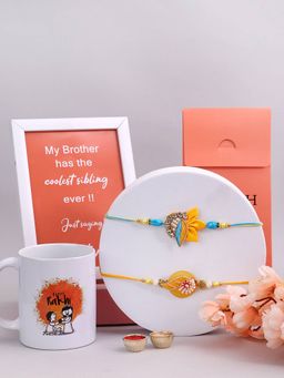 PANASH - Plated Stone Studded Rakhis with Mug & Photo Frame, Roli Rice