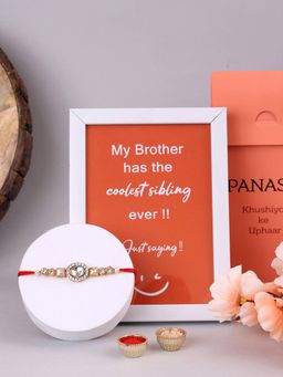 PANASH - Plated CZ Stone Studded Beaded Rakhi with Photo Frame, Roli & Chawal