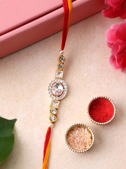 PANASH - Plated CZ Stone Studded Beaded Rakhi with Roli Chawal