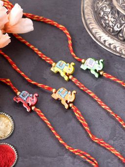 PANASH - Plated Elephant Shaped Thread Rakhis with Roli Chawal