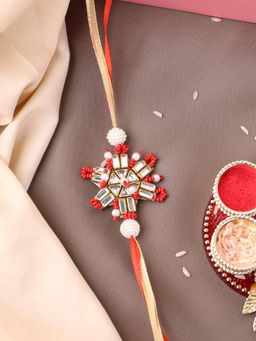 PANASH - Plated Beaded Floral Shaped Thread Rakhi with Roli Chawal