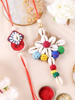 PANASH - Plated Sea Shell Beaded Thread Bhaiya Bhabhi Rakhis with Roli Chawal