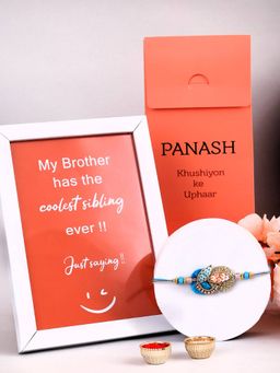 PANASH - Plated Beaded & Stone Studded Thread Rakhis with Photo Frame, Roli & Chawal