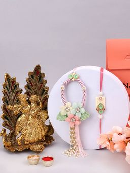 PANASH - Plated Floral Shaped Stone Bhaiya Bhabhi Rakhis with Gift Set & Roli Chawal
