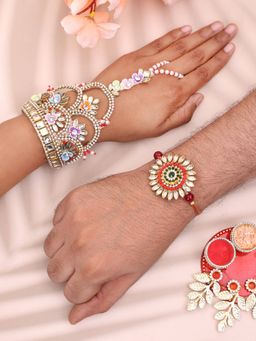 PANASH - Plated Beaded & Stone Studded Bhaiya Bhabhi Bracelet Rakhis with Roli Chawal