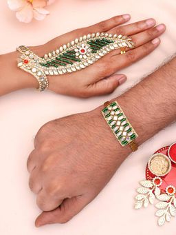 PANASH - Plated Bhaiya Bhabhi Bracelet with Ring Rakhis with Roli Chawal