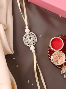 PANASH - Plated Beaded & Stone Studded Thread Rakhi with Roli Chawal