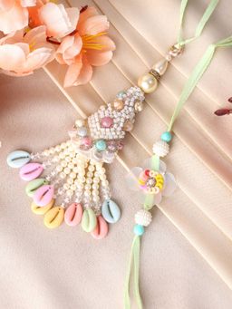 PANASH - Plated Beaded Floral Shaped Bhaiya Bhabhi Rakhi with Lumba