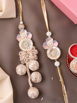 PANASH - Plated Beaded Floral Shaped Bhaiya Bhabhi Rakhis with Roli Chawal