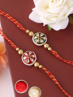 PANASH - Plated Floral Shaped Thread Rakhis with Roli Chawal