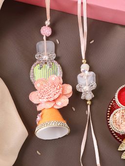 PANASH - Plated Floral Shaped Stone Studded Bhaiya Bhabhi Rakhis with Roli Chawal