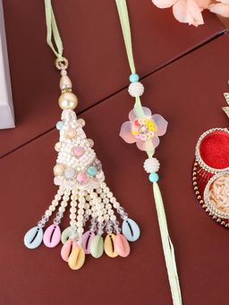 PANASH - Plated Beaded Floral Shaped Bhaiya Bhabhi Rakhis with Roli Chawal