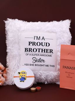 PANASH - Kids Minions Characterst Rakhi with LED Pillow Gift Set & Roli Chawal
