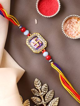 PANASH - Plated Om Shaped Beaded with Stone Studded Rakhi with Roli Chawal