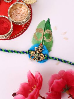 PANASH - Plated Krishan Temple Shaped Rakhi with Roli Chawal