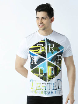 Huetrap - Mens Round Neck Half Sleeves White T-shirt