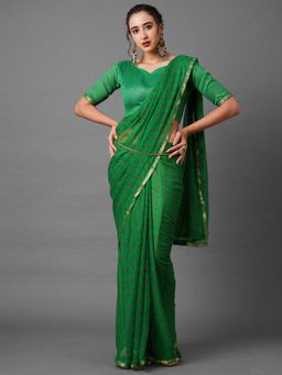 Akhilam - Green Casual Chiffon Printed Saree with Unstitched