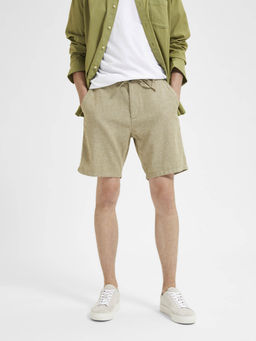 Selected - Green Mid Rise Linen Shorts