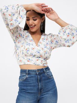 Kibo - White Polyester Crop Top
