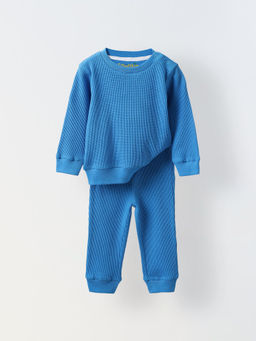 Spunkies - Infant Blue Knit Cotton Casual Top & Joggers (Set of 2)