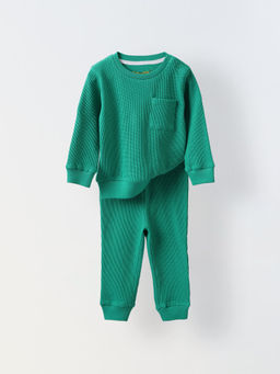 Spunkies - Infant Green Knit Cotton Casual Top & Joggers (Set of 2)