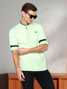 KUONS AVENUE - Mens Light Green Linen Cotton Short Kurta