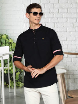 KUONS AVENUE - Mens Black Linen Cotton Short Kurta