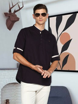 KUONS AVENUE - Mens Charcoal Linen Cotton Short Kurta