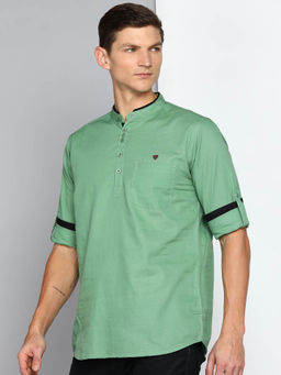 KUONS AVENUE - Mens Green Linen Cotton Short Kurta